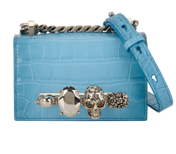 Embossed Jewelled Satchel, Leather, Blue, MII, DB/B, 2*